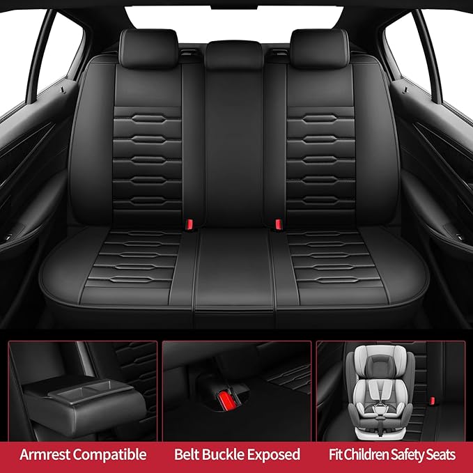 Fit Avalon Car Seat Covers for Toyota Avalon 2001-2024 2025 2026 - Upgraded Premium Waterproof & Breathable Leather, Airbag Compatible, All-Weather Seat Cushion Protector (Full Set, Black)