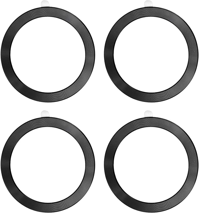 PATIKIL Universal CD Stripe Magnetic Adapter Ring, 4 Pcs Ultra-Thin Sticker Ring Adhesive Nickel-Iron Alloy for Phone Cases Holder Wireless Charging Car Mount Kit, Black