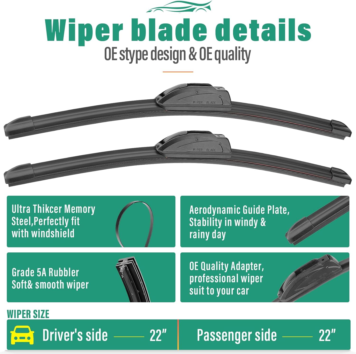 22" 22" 12" Windshield Wiper Blades Replacement for Chevy Chevrolet Tahoe 2009-2014 Chevy Suburban 1500/2500, Cadillac Escalade/ESV/EXT 2009-2014 Front Rear Wipers Set (Pack of 3)
