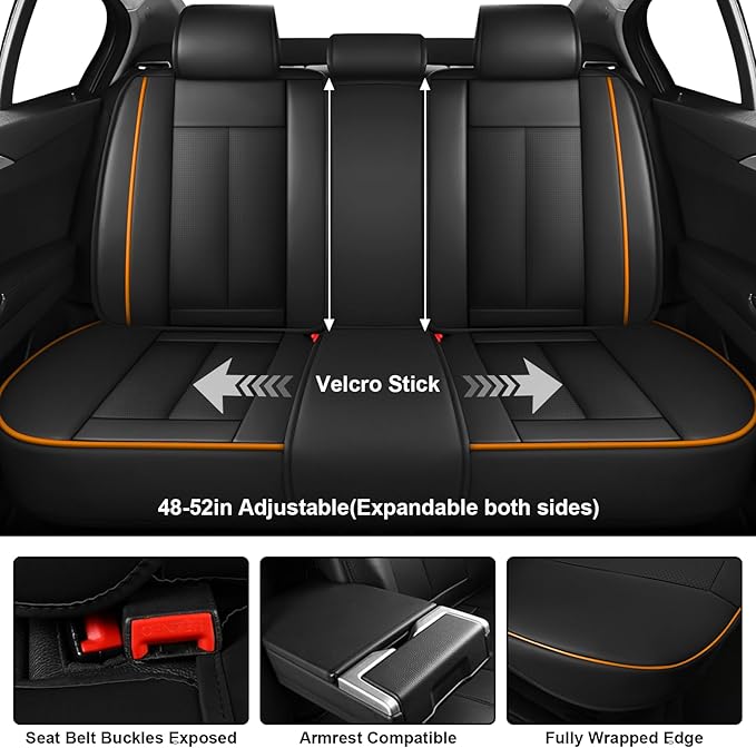 Fit for 98% of Mercedes Benz Car Seat Covers, Premium Nappa Leather Seat Cover, Fully Wrapped Protect Modern Style Seat Cover (5-Seat Standard, Black & Orange)