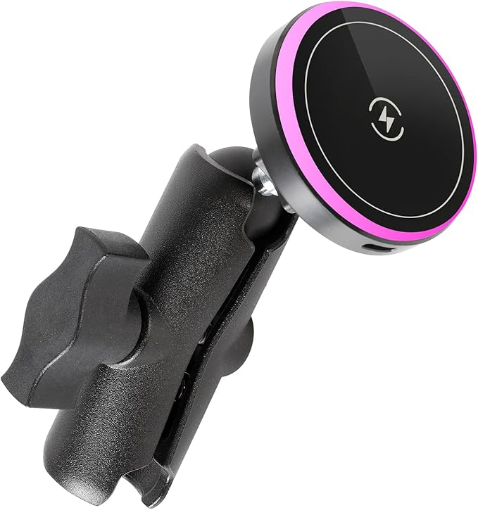 15W Magnetic Wireless Charging Phone Holder with 3.54" Medium Arm for MagSafe, 1" Ball Mount Adapter for RAM Mounts, Compatible with iPhone 17/16/15/14/13/12 Series