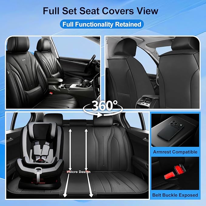 Fit Trax Car Seat Covers (Front Pair) for Chevrolet/Chevy Trax 2015-2026 - Luxury Full Coverage Leather, Waterproof & All Weather Seat Cushion Protector, Airbag Compatible, Black