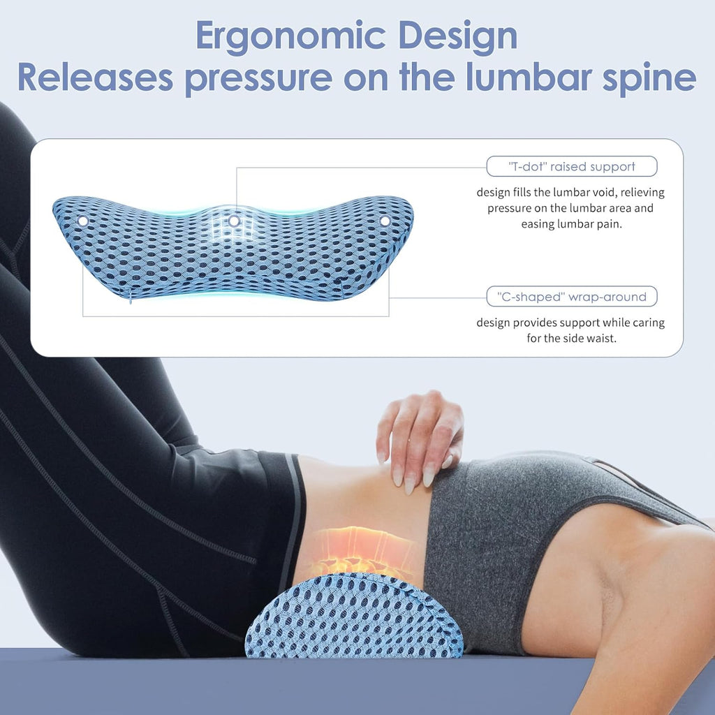 Lumbar Support Pillow Ergonomic Memory Foam, Relieve Back Pain, CMFY Breathable & Detachable & Washable, Perfect for Office Chairs, Car Seats, Beds (Blue)