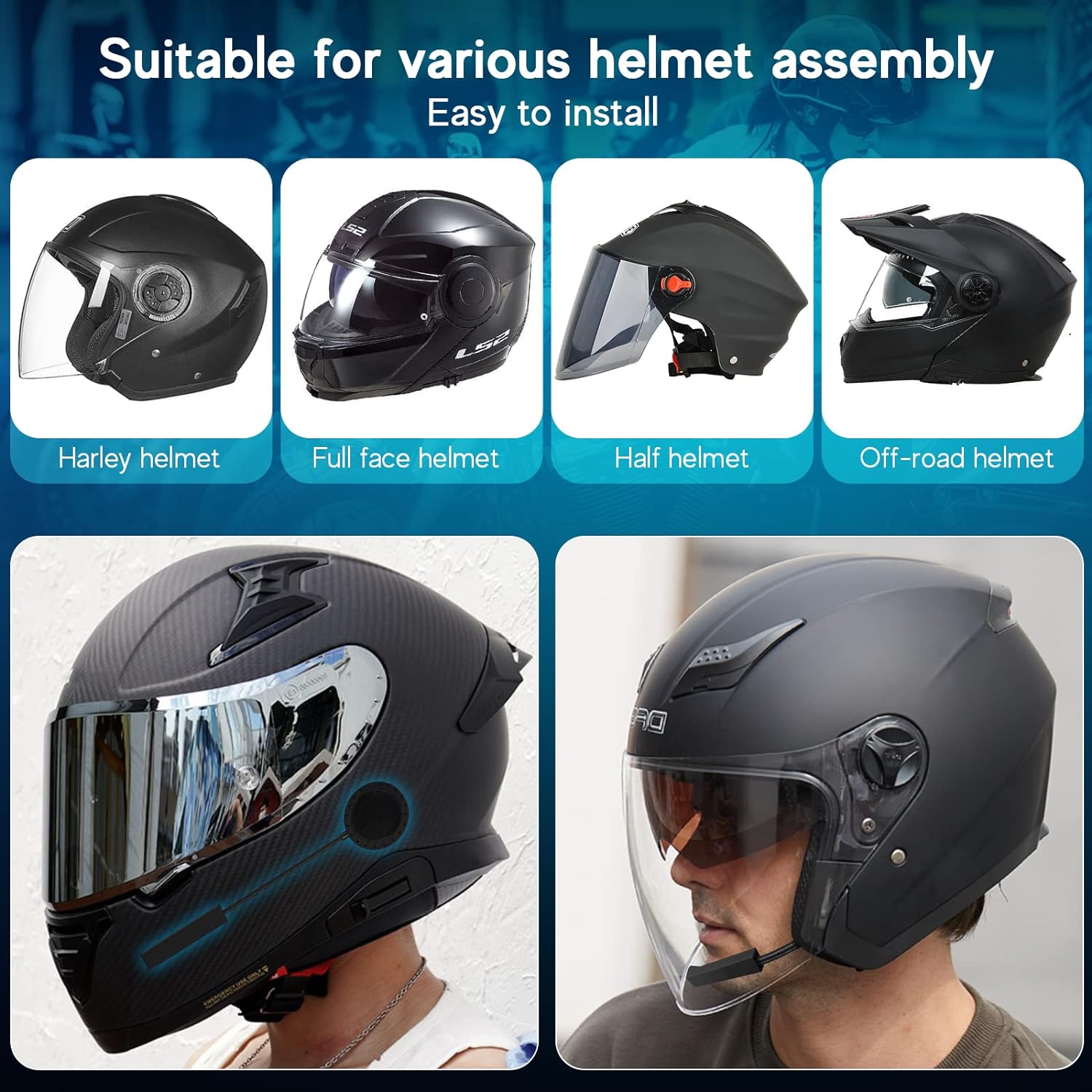 MAXTO Motorcycle Helmet Bluetooth Headset Outdoor Hands-Free Speaker Bluetooth 5.3 EDR Wireless Motorcycle Headset Automatic anwser High Sound Quality Headphone