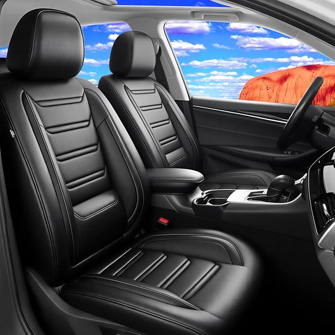 Fit CX-3 Car Seat Covers (Front Pair) for Select Mazda CX3 2016-2024, Premium Full Coverage Leather, Airbag Compatible, Waterproof All Weather Breathable Seat Protector, Black