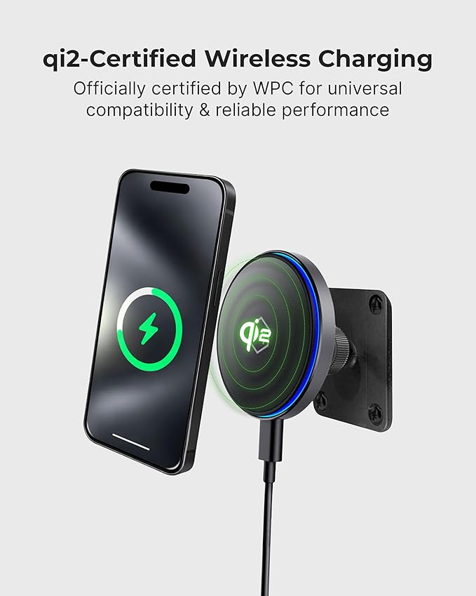 MagSwitch Qi2 Magsafe Car Mount Charger - Magnetic Cell Phone Holder with AMPS Plate Mount, 15W Fast Charger with a Built in On/Off Switch for Charging, Compatible with iPhone & Samsung
