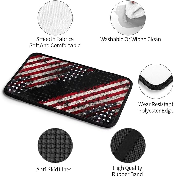 American Flag Print Car Armrest Cover Pad Vintage Star Black Red Arm Rest Seat Box Cushion Protector Scratch Resistant Lid Covers Fit for Most Cars Sedans Vans Truck SUVs