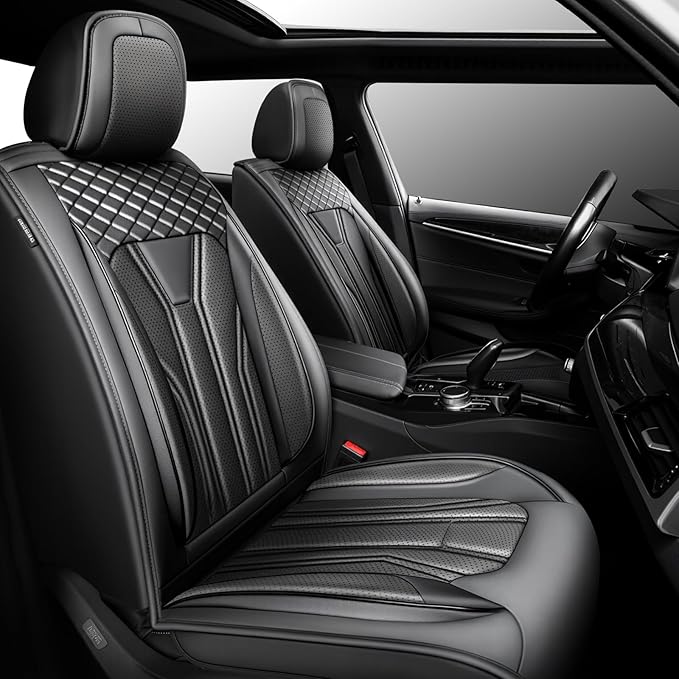 Fit Sonata Car Seat Covers Premium Leather for Hyundai Sonata 2007-2025 2026. Waterproof， Breathable, Scratch-Resistant & All-Weather Seat Cushion Protector（Front Seat,All Black