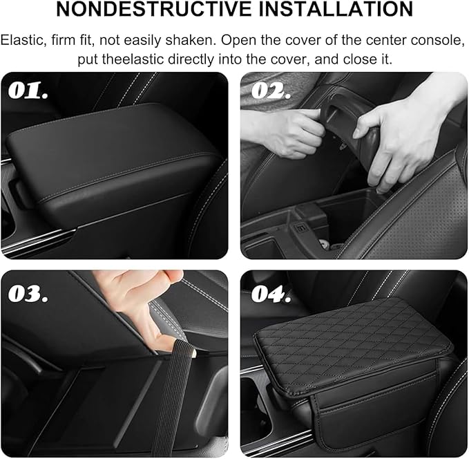 Car Armrest Cushion for Isuzu D-MAX MU-X 2015-2025, Center Console Covers Pad Leather Accessories, Arm Rest Protector Mat with Side Storage Bag for SUV/Sedan/Truck,A/Black