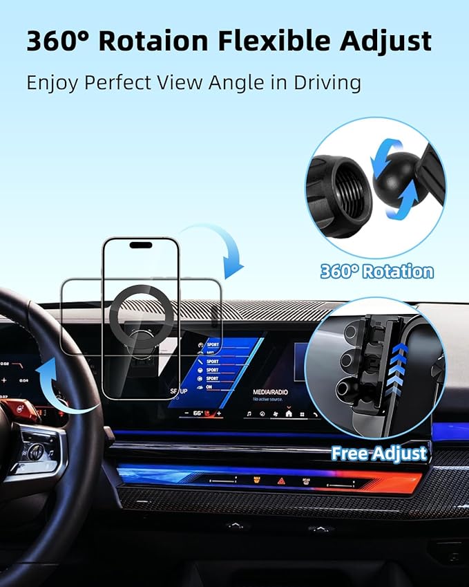 PZK Car Phone Mount for BMW X5 X6 2024 2025 2026 & BMW X7 2023-2026 Accessories Custom 14.9-inch Screen 360° Rotation Compatible with MagSafe Car Phone Holder with Storage Box Not Affect Air Vent