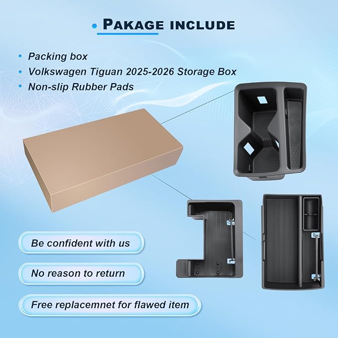 2025-2026 Tiguan Center Console Organizer for 2025 2026 VW Tiguan Armrest Insert Tray+Center Console Tray+TPE Console Cup Holder Middle Console Armrest Storage Box 2026 Tiguan Accessories
