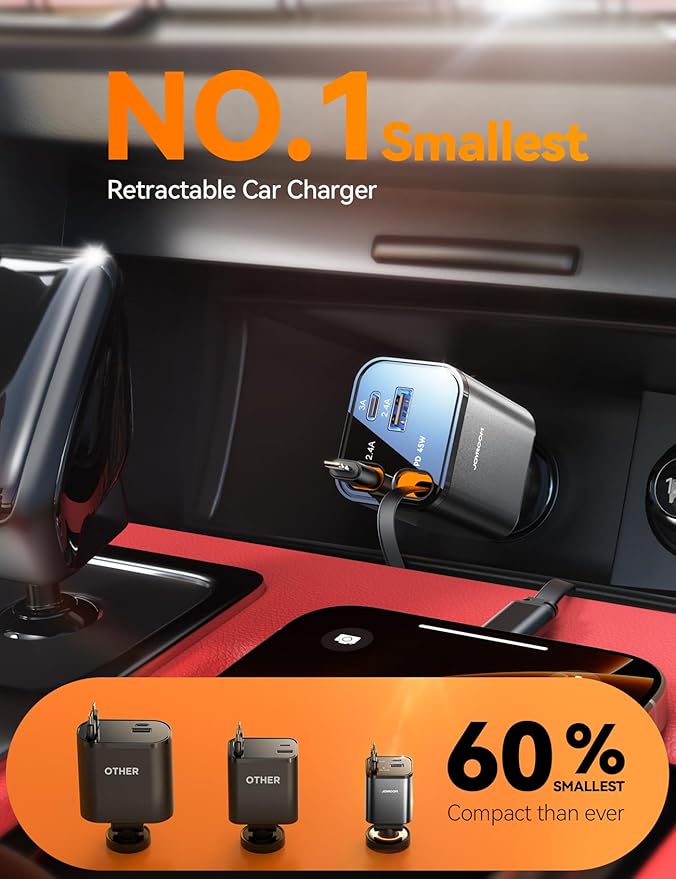 [2026 Ultra-Compact] 84W Retractable Car Charger, [PD 45W] Car Charger USB C for iPhone 16 17 Pro Fast Charging, Car Accessories Travel Essentials Gifts for Women Men for iPhone 17 Air 16 15 14 13 12