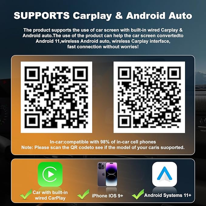 2026 Upgraded Wireless Carplay Adapter, 4 in 1 Screen Mirroring Support Mirror Link/AirPlay for Apple CarPlay & Android Auto, Mini USB/Type-C Plug & Play Car Play Adapter, Wired to Wireless No Latency