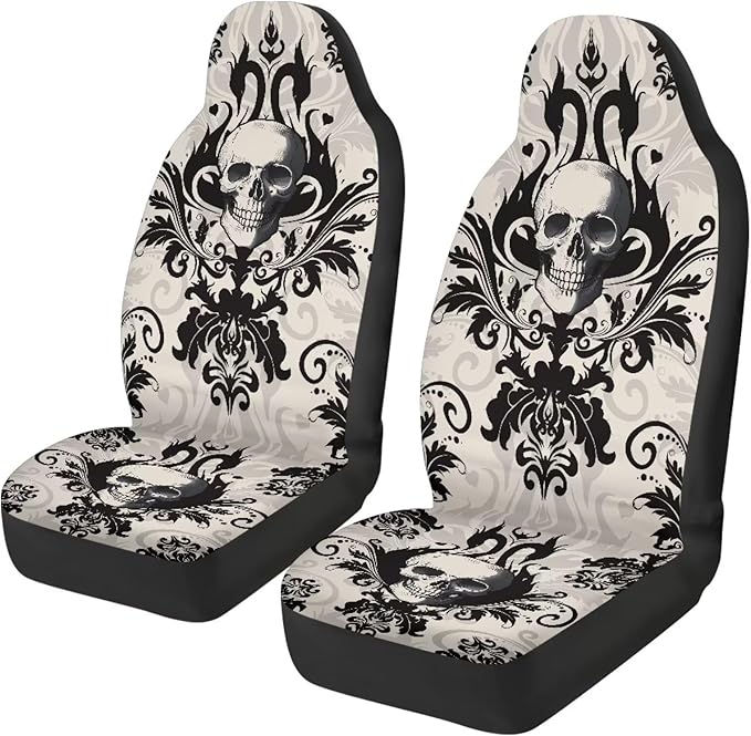 Halloween Skull Car Seat Cover Anti-Slip Back Fabric Haunted House Automobile Front Seat Covers Easy to Install Car Interior Automotive Accessories Suitable for Cars, SUV and Trucks