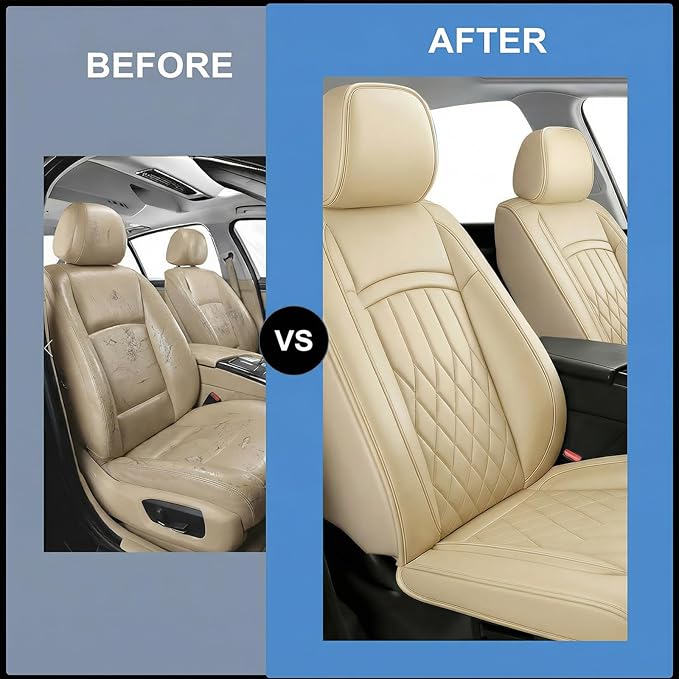 Fit TSX Car Seat Covers for Acura TSX 2003-2014 - Premium Leather, Waterproof, All-Weather, Airbag Compatible, Anti-Slip, Breathable, Easy Install, Seat Protectors, Full Set, Beige