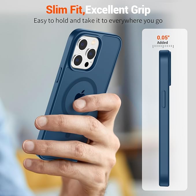 SUPFINE Magnetic for iPhone 14 Pro Max Case with Screen Protector (Compatible with MagSafe) (Military Grade Drop Protection) Translucent Matte Shockproof with Anti-Fingerprint Phone Case,Deep Blue