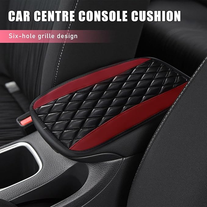 Car Center Console Cushion Pad, PU Leather Waterproof Auto Armrest Box Cover Protector, Comfortable Armrest Seat Box Cover Mat, Universal Car Accessories for SUV Truck (Wine Red)