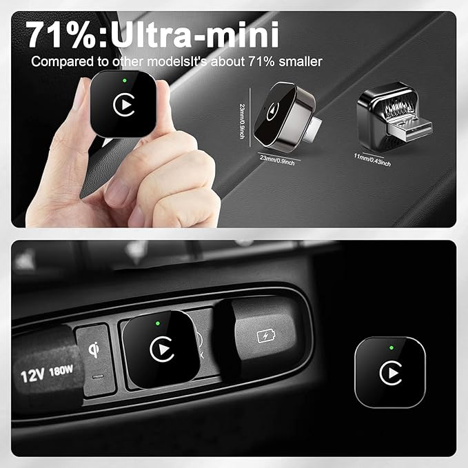 2-in-1 Wireless Carplay Adapter with Wired Carplay (USB to C), Metal Design Mini Wireless CarPlay Adapter for iPhone iOS 10+ System (2026 Upgraded)