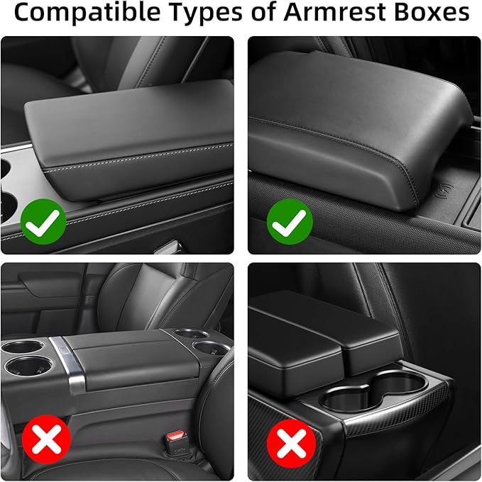 NBTEPEM Gray Center Console Cover, Sporty Leather Armrest Cover Cushion with 2 Storage Pockets, Universal Auto Middle Console Protector, Car Interior Accessories for Most SUV, Truck, Sedan Vehicles