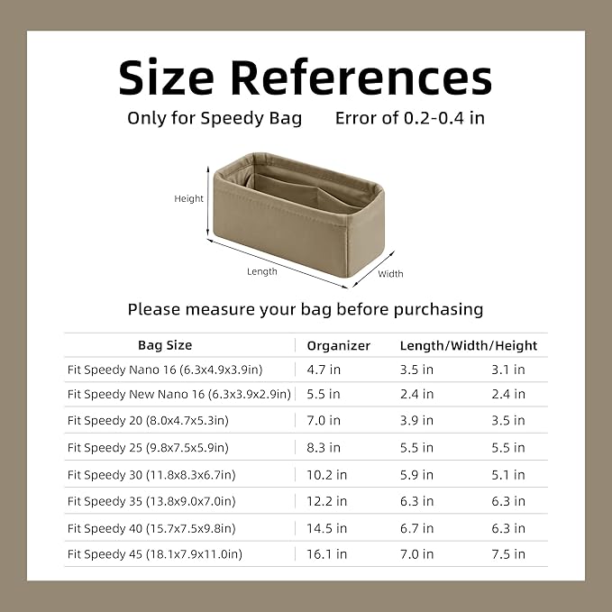 DGAZ Silk Purse Organizer Insert Fits LV Speedy 16/20/25/30/35/45 bags，Silky Smooth Bag Organizer，Luxury Handbag & Tote Shaper（Etoupe grey，SP16）
