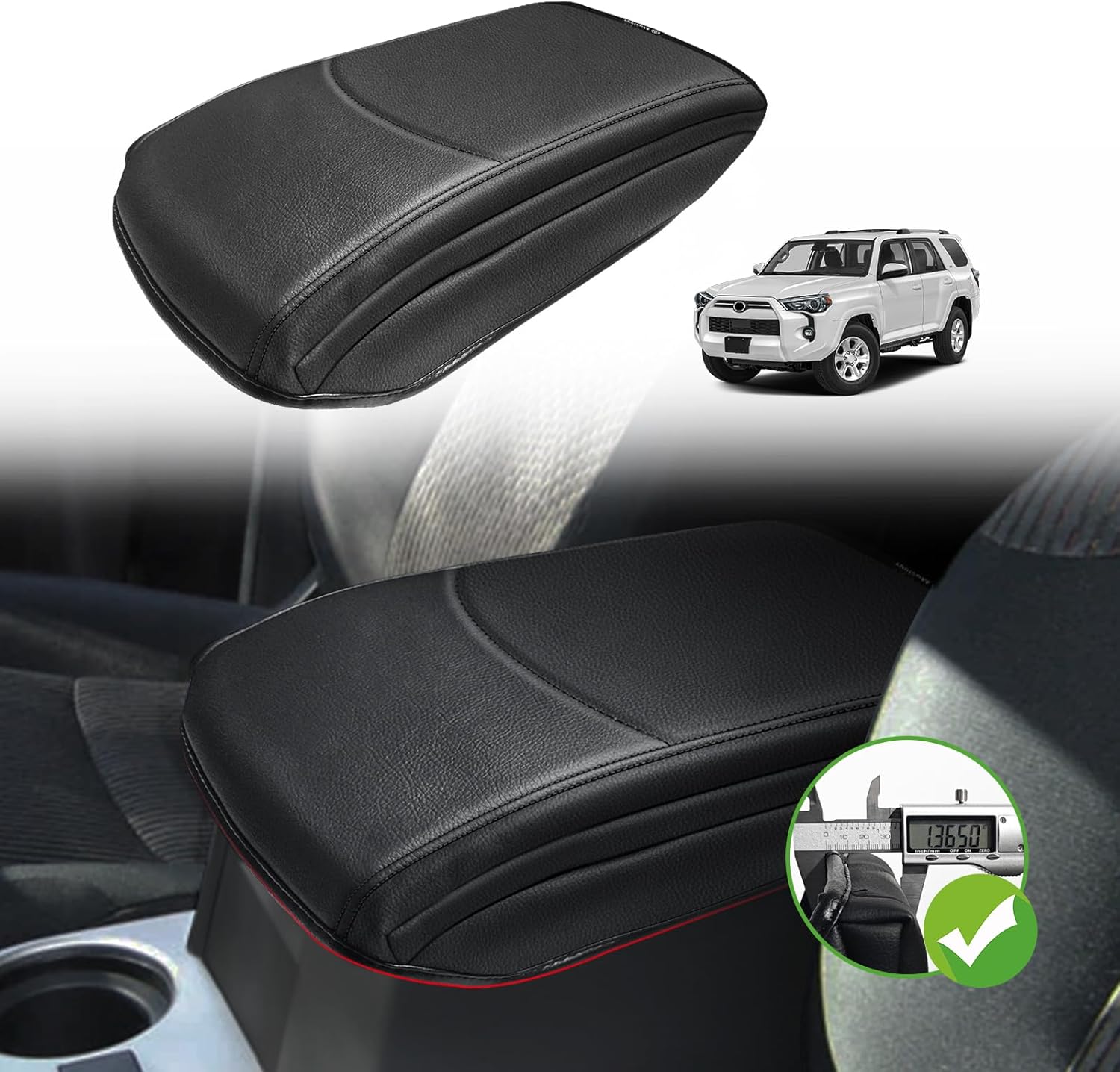 Muslogy Center Console Armrest Cover Compatible with Toyota 4Runner 2010-2024 Comfort Armrest Pad Arm Rest Cushion Vegan Leather Protector 1-Inch Extra Thick