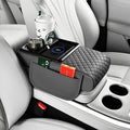 Car Armrest Pad with Built-in Induction Charging, Leather Center Console Cushion with 15W Power Pad, Dual Cup Holders, Storage Pockets - Grey