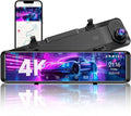4K Rear View Mirror Camera, 12'' Mirror Dash Cam, 4K/2.5K Backup Camera for Car, WiFi/GPS Dash Cam Front and Rear with 32GB Card, APP, Voice Control, WDR Night Vision, Reverse Assist (Black)