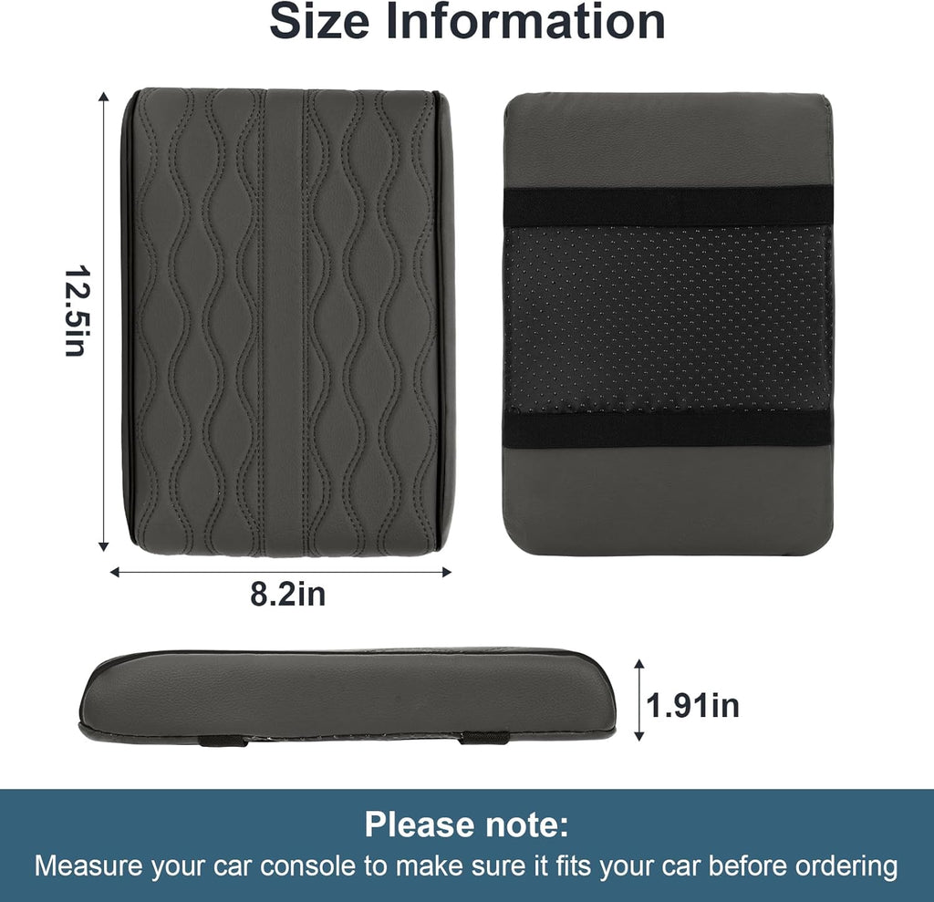 Memory Foam Car Armrest Cushion - Premium Leather Armrest Cover for Car, Comfortable Protection, Universal Fit Center Console Cover for Car, SUV, Sedan, Easy Installation (Gray)