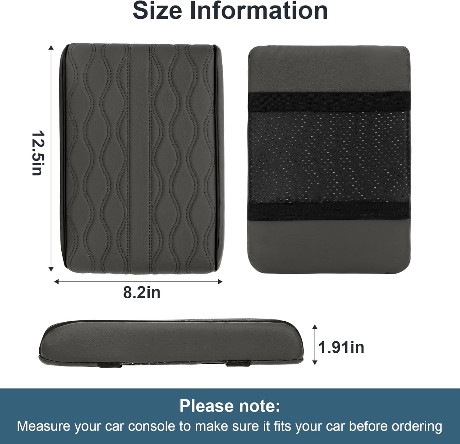 Memory Foam Car Armrest Cushion - Premium Leather Armrest Cover for Car, Comfortable Protection, Universal Fit Center Console Cover for Car, SUV, Sedan, Easy Installation (Gray)