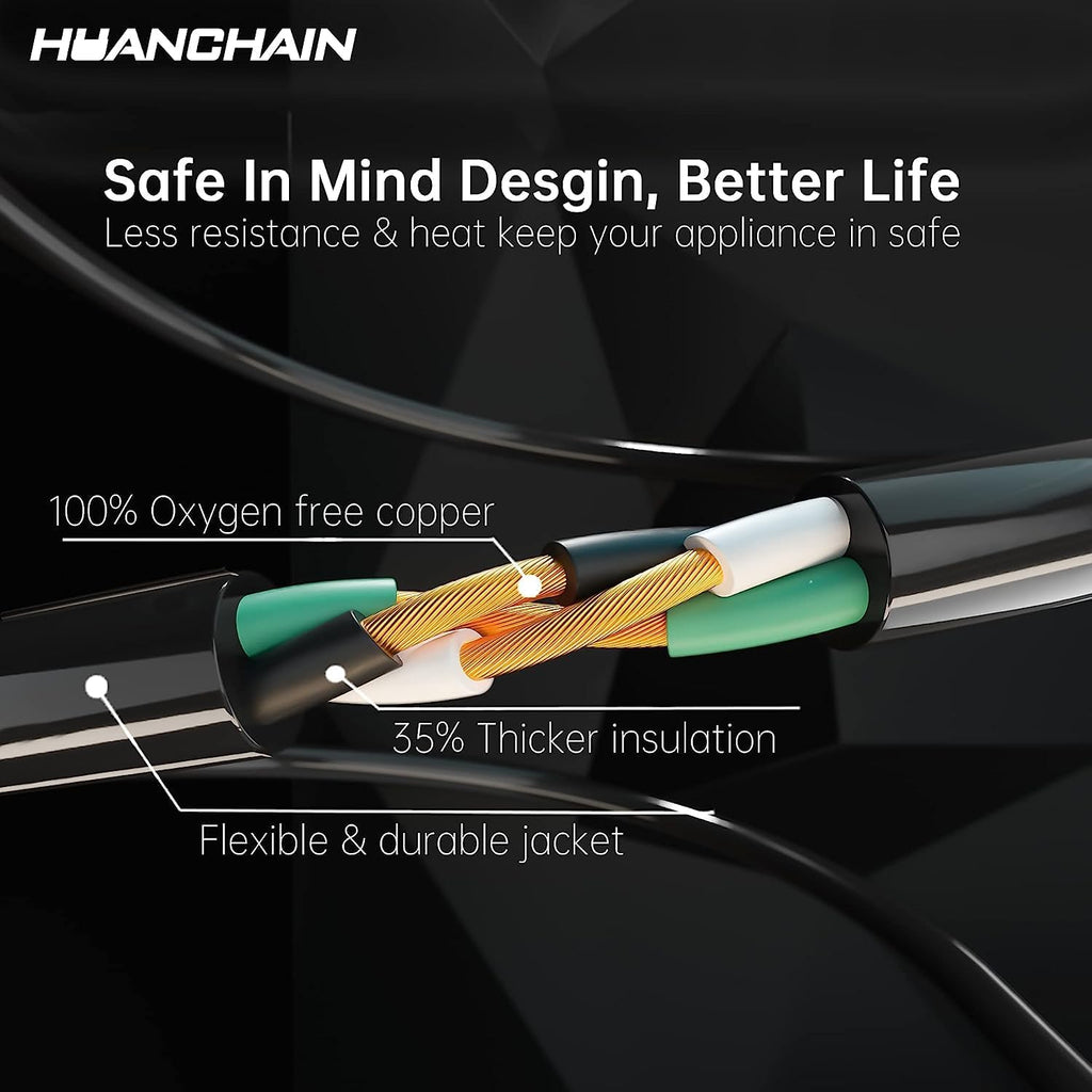 HUANCHAIN Indoor Outdoor Black Extension Cord 25 ft 2 Pack Waterproof, 16/3 Gauge Flexible Cold-Resistant Appliance Cable Outside, 13A 1625W 16AWG SJTW, 3 Prong Heavy Duty Electric Cord, ETL