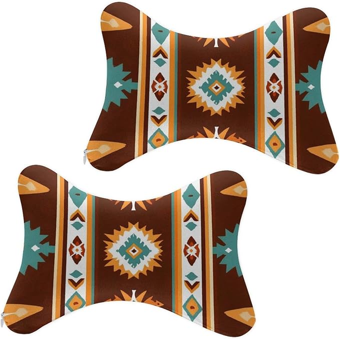Soft Car Headrest Pillow Compatible with Tribal Navajo Indiana Western Southwest Ethnic, 2 Pcs Memory Foam Car Neck Pillow with Breathable Removable Cover Car Pillow for Nap/Neck Pain Relief