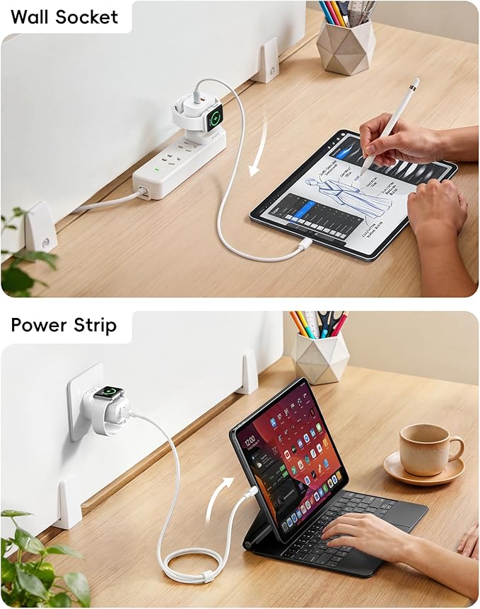 VRURC Charger for iPhone & Apple Watch, 20W USB C Fast Charging Block, 3-in-1 Compact Travel Adapter with 2 Port for iPhone 17/16/15/14/13, Wireless Magnetic for iWatch SE/11/10/9/8/7/6/5/4-White