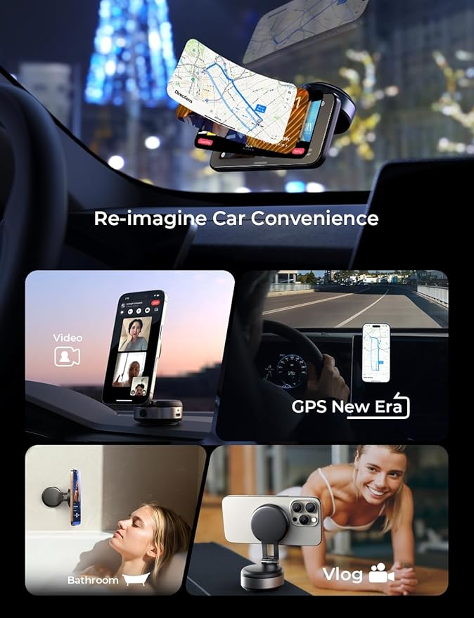 LISEN for iPhone 17 Portable Electric Vacuum Suction Phone Holder for Car MagSafe, Magnetic Phone Holder for Car Suction Cup Phone Mount Foldable for iPhone 17 Pro Max Air /16/15/14/13/12 Kits