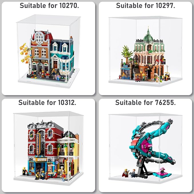 Choowin Acrylic Display Case for Lego Boutique Hotel 10297 for Lego Modular Buildings for Lego Hocus Pocus 21341 Thickened Clear Display Cases for Collectibles Assemble Dustproof Display Box(White)