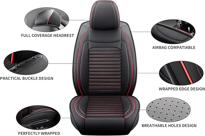 Front Seat Covers Fit for Toyota Venza 2009-2026, Car Seat Covers Front Seats, Breathable Faux Leather Automotive Seat Covers Front Pair Anti-Slip Seat Cover(Black&Red, Front)