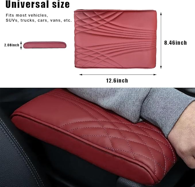 Ziciner Car Center Console Cover, Leather Memory Foam Armrest Cushion Protection Pad, Waterproof Hand Rest Pillow with Height Increase, Universal Accessory for Most Car (Wine Red #Angel)