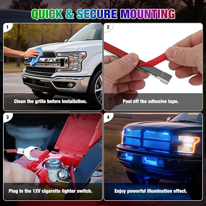 Nilight 4Pcs 24inch LED Grille Lights 144 LEDs RGB Multi Color Exterior Lighting Kit DIY Sound Active Function Music Mode with APP Control and Remote for Cars Van SUV Truck