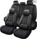 WELLDO Car Seat Covers Full Set, Leather Seat Covers for Car, Waterproof Car Seat Protector with Lumbar Support, Automotive Seat Covers Universal Fit for Most Cars SUV Truck(Black-w02)