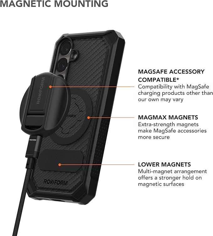 Rokform Rugged Case Compatible with Galaxy S25 Plus, Magnetic Cover with Twist Lock, Drop Tested Armor (Black) | Magnetic Cover, with Twist Lock, Drop Tested Armor