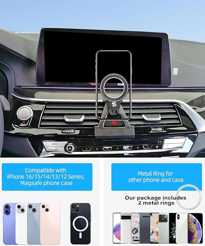 Car Phone Holder for 2017-2023 BMW 5 Series/2018-2023 M5 Accessories Compatible with MagSafe Hands-Free 360 Degree Rotation Adjustable Cell Phone Mount Does Not Affect Air Vent