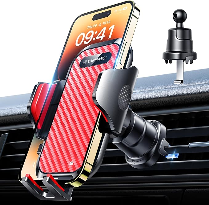 VANMASS Phone Holders for Your Car Ultimate Military-Grade Car Phone Holder Mount【Patent & Safety Certs】 Upgraded Shockproof Truck Air Vent Phone Mount for iPhone 17 Pro Max 16 Samsung Android,Red