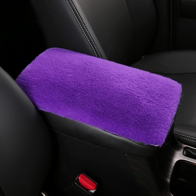 Fluffy Furry Armrest Cover for Car, Auto Center Console Cover Pad Car Soft Console Pad Wool Fur Armrest Seat Box Cover Protector Universal Fit for Most Vehicle, SUV (Purple)