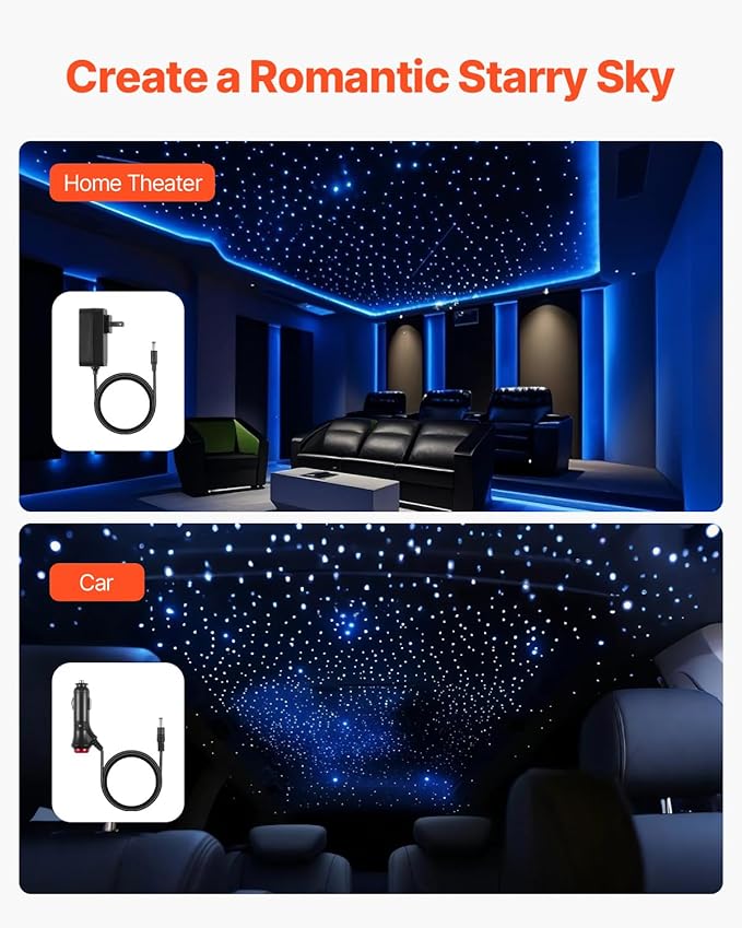 VEVOR Starlight Headliner Kit, 150 pcs 0.03 in 6.5 ft, 16W Fiber Optic Star Ceiling Lights for Car, Bluetooth APP, Remote Control, Sound Activated, RGBW Light Engine, for Home Bed Room Decoration