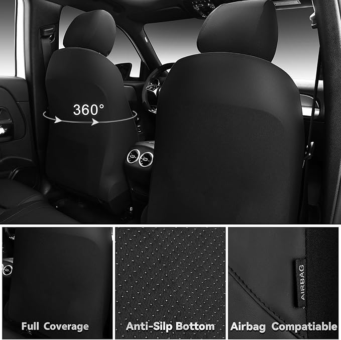 CAR PASS Nappa Leather Waterproof Car Seat Covers Full Set, 3D Foam 5 Seat Covers Full Set with Rhomb, Comfort Universal Fit for Most SUV Truck Sedan, Airbag Compatible, 5 Seats Leatherette All Black