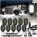 10 Pods Pure White LED Rock Lights, IP68 Waterproof Aluminum 6500K Bright White Underglow Light with Extension Cord Harness,12V Metal Fender Lights for Trucks Jeeps Off Road UTV ATV Car Golf RV Etc