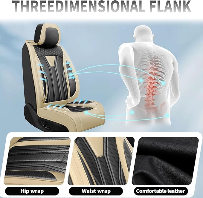 Fit Rogue Car Seat Covers Compatible with Nissan Rogue 2011-2025 2026 - Premium Leather， Waterproof Breathable， All-Weather Seat Cushion Protecto&Airbag Compatible (2 Front Seat Beige&Black)