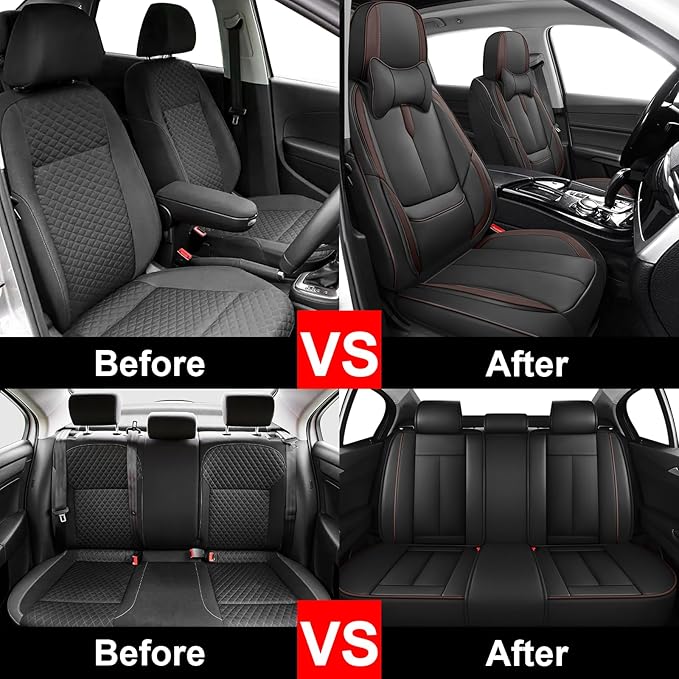 Fit for 98% of Mercedes Benz Car Seat Covers with Headrests, Premium Nappa Leather Seat Cover, Fully Wrapped Protect Modern Style Seat Cover (5-Seat Luxury, Black & Coffee)