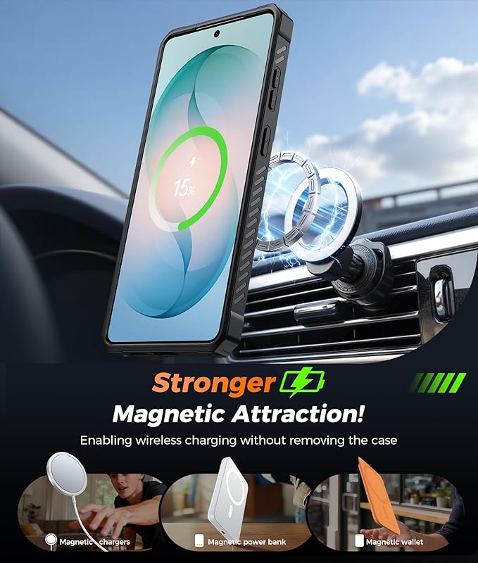 FNTCASE for Samsung Galaxy S26-Ultra Case: [360 Spin Magnetic Ring Kickstand] [Compatible for MagSafe] [Screen Protector] Heavy Duty Military Grade Protection Protective Phone Case with Stand Blue