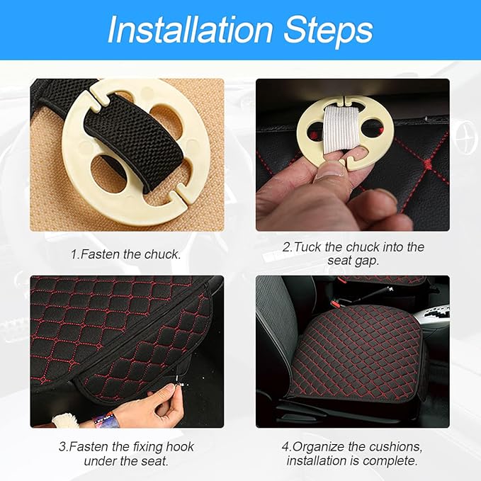 3PCS Set Car Seat Cushion for Front and Back Seat, 3D Soft Linen Breathable Auto Seat Cover, Comfort Non-Slip Rubber Bottom, Car Seat Protector Pad Universal for Office Chair, Home (Black/Red/3PCS)
