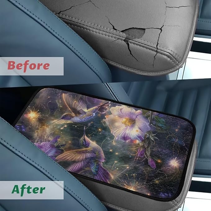 Flower Hummingbird Car Arm Rest Cushion for Arm Support Soft Comfortable Car Armrest Cushion Anti-Scratch Car Interior Accessories for Most Cars SUVs and Trucks